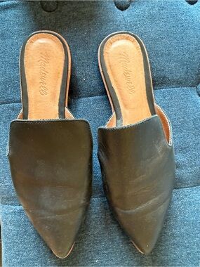 Madewell Black Pointed Leather Slip-On Mules